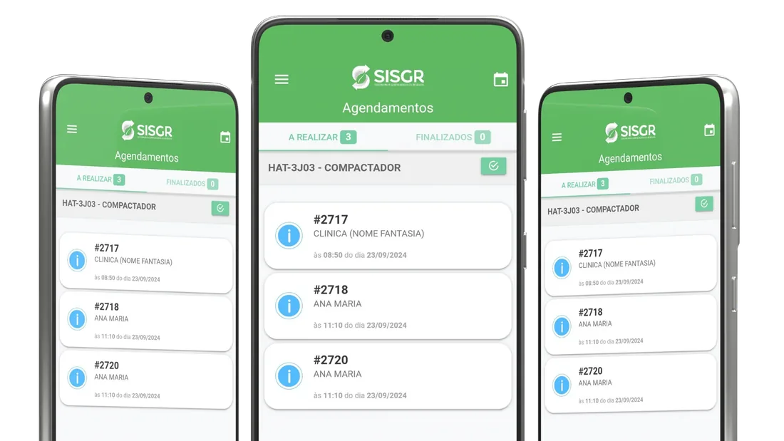 Smartphones exibindo o App Coleta Móvel do sistema SISGR